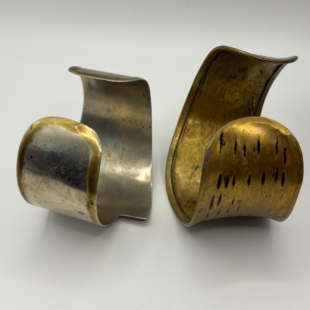 Lot of 2 Wide Artisan Cuff Bracelets Mixed Metal - Picture 9 of 13